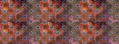 Düz Çiçek Elementleri Tasarımı. Renkli Bahar Teması eskiz kalıbı. Kahverengi renkli çiçekler. Çiçekli çiçek deseni, suluboya. Raster illüstrasyonu.