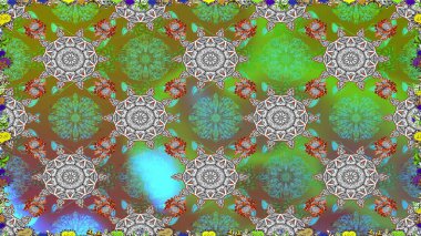 Soyut etnik raster kusursuz desen. Çiçekler. Vadinin yeşil renkli çiçekleri.