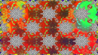 Raster illüstrasyonunda kusursuz çiçek deseni. Kırmızı renkte çiçekler.