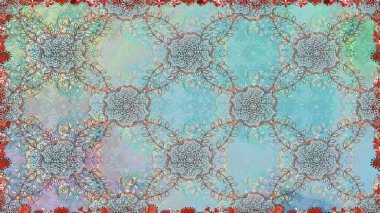 Mavi renklere karalamalar çizen kusursuz çiçek deseni. Raster illüstrasyonu.