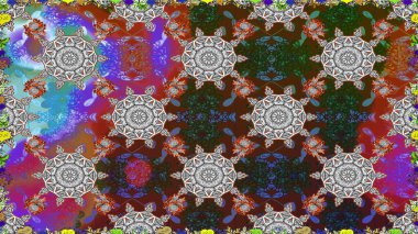 Raster illüstrasyonu. Güzel çiçekli kusursuz desen ve gri renkli yapraklar, suluboya çiçek deseni, duvar kağıdı, kart veya kumaş için fayanslı.