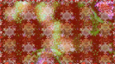 El çizimi, soyut ve süslü elementler. Yaz çiçekleri teması. Klasik çiçekler. Suluboya resim taklit Raster çizimi. Kahverengi renkler.