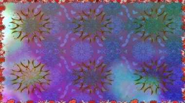 Raster illüstrasyonunda kusursuz çiçek deseni. Düz Çiçek Elementleri Tasarımı. Mor renkli çiçekler. Renkli Bahar Teması Kusursuz Arkaplan.