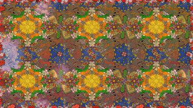 Raster illüstrasyonu. Şirin çiçekli kusursuz desen ve kahverengi renklerde yapraklar, suluboya çiçek deseni, duvar kağıdı, kart veya kumaş için fayanslı.