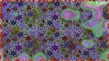 Yumuşak, mor renkte bahar çiçekleri. Çiçekli karalama şeklinde Raster çiçek deseni. Raster illüstrasyonu.