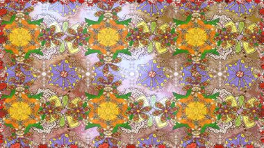 Kızılderili desenli desenli desenli şal deseni. Etnik Mandala süsü. Raster Henna dövme stili. Tekstil, tebrik kartı, boyama kitabı, telefon kılıfı baskısı için kullanılabilir.