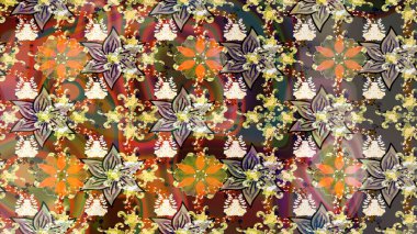 Çiçek ve yapraklı karalama şeklinde Raster çiçek deseni. Kahverengi renklerde bahar çiçekleri. Raster illüstrasyonu.