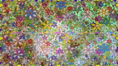 Yumuşak, yeşil renkli bahar çiçekleri. Raster illüstrasyonu. Raster deseni. Patlayan çiçekler soyut yerleştirilmiş.