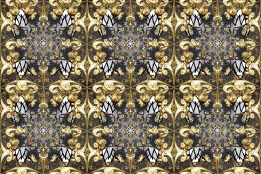 Geleneksel altın sarısı desenli gri, bej ve kahverengi renkler ve altın elementler. Barok tarzında kusursuz bir doğulu süsü..