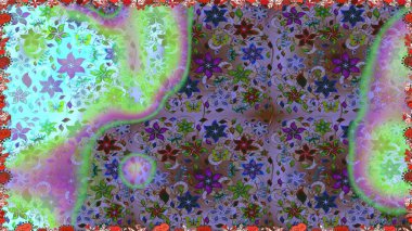 Rengarenk çiçekleri ve doğal renklerde yaprakları olan harika, pürüzsüz çiçek deseni. Modern çiçek arkaplanı. Moda baskıları için zarif bir şablon. Halk stili.