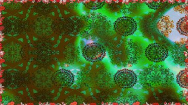 Klasik çiçekler. Yaz çiçekleri teması. Yeşil renkler. Suluboya resim taklit Raster çizimi. El çizimi soyut süslü elementler.