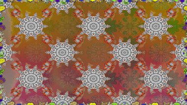 Düz Çiçek Elementleri Tasarım Raster illüstrasyonu. Çiçekli, suluboya desenli kusursuz çiçek deseni. Kahverengi renkte çiçekler. Renkli Bahar Teması Özelliksiz Arkaplan.