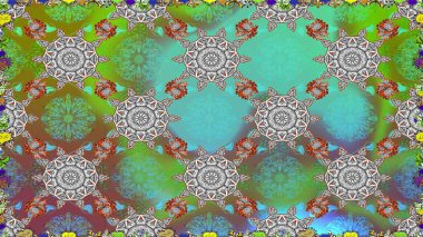 Raster illüstrasyonu. Klasik çiçek tasarımı elementleri. Yeşil kıvırcık çiçekler yeşil renkte şekillenir.