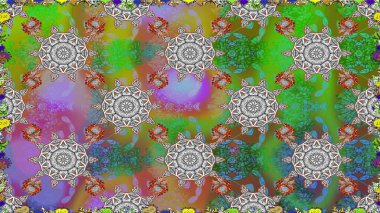 Çiçeksiz desenli nakış işlemeli gelincikler ve vadideki zambaklar. Tekstil tasarımı için yeşil renkli geleneksel halk çiçekleri buketi.