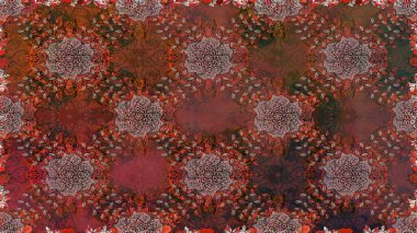 Düz Çiçek Elementleri Tasarımı. Renkli Bahar Temalı Kusursuz Arkaplan. Raster illüstrasyonunda kusursuz çiçek deseni. Kahverengi renkte çiçekler.