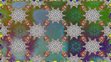 Klasik taslak çizimi. Raster Yumuşak kumaş deseni. Çiçek yeşili, pürüzsüz desen. Raster çiçek izi..