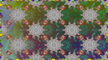 Sabıka fotoğraflarında, bebek kıyafetlerinde, duvar kâğıtlarında, paket kutularında falan kullanılabilir. Raster. Zarif, parlak ve kusursuz yeşil çiçek deseni tasarımı.