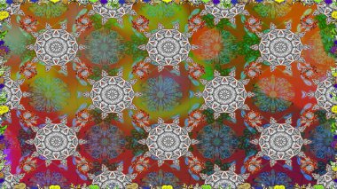 Kahverengi renkli çiçekler. Düz Çiçek Elementleri Tasarımı. Raster illüstrasyonunda kusursuz çiçek deseni. Renkli Yaz Temalı Kusursuz Arkaplan.