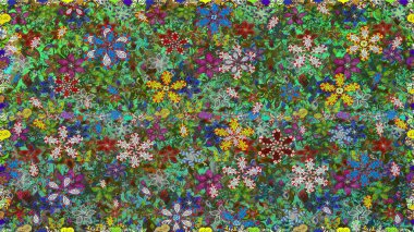 Moda baskısı, albüm, ambalaj kağıdı ve duvar kağıdı için zarif dekoratif süslemeler. Raster illüstrasyonu. Yeşil renkte şirin çiçekler. Küçük çiçekli basit, pürüzsüz desen..