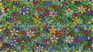 Moda baskısı, albüm, ambalaj kağıdı ve duvar kağıdı için zarif dekoratif süslemeler. Raster illüstrasyonu. Yeşil renkte şirin çiçekler. Küçük çiçekli basit, pürüzsüz desen..