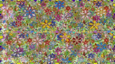 Raster illüstrasyonu. Şirin karalama çiçekleri olan kusursuz çiçek desenleri. Robot resim stilinde nötr renkler. Raster illüstrasyonu. El yapımı çiçek ve bitki koleksiyonu.