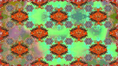 Düz Çiçek Elementleri Tasarımı. Raster illüstrasyonu. Renkli Bahar Temalı Kusursuz Arkaplan. Yeşil renkte zarif çiçekler ve suluboya..