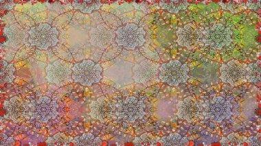 Kahverengi üzerine kahverengi. El çizimi çiçek unsurları olan soyut, dikişsiz raster deseni. Retro tekstil tasarım koleksiyonu. Çiçekli ipek eşarp. 1950 'ler-1960' lar motifleri.