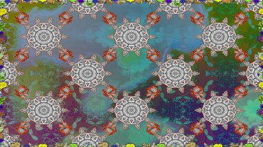 El çizimi Raster çizimi. Duvar kağıdı, web sitesi arka planı, ambalaj kağıdı, davetiye, broşür, afiş veya web sitesi için kusursuz çiçek deseni kullanılabilir. Karalama elementleri.