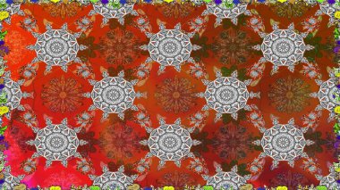 Raster illüstrasyonu. Kahverengi renklerde bahar çiçekleri. Çiçek ve yapraklı karalama şeklinde Raster çiçek deseni.