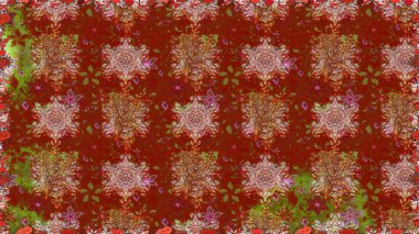 Raster illüstrasyonu. Tropik, dikişsiz çiçek deseni. Kırmızı renkte çiçekler.