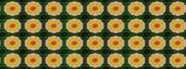 Renkli Bahar Teması eskiz kalıbı. Yeşil renkli şirin çiçek deseni. Raster Modaya uygun kumaş deseni. Düz Çiçek Elementleri Tasarımı.