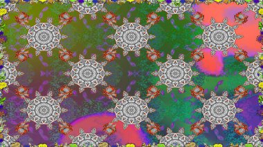 Çiçek. Kusursuz dekoratif arka plan, çiçek mandala. Raster illüstrasyonu. Yeşil renklerde.