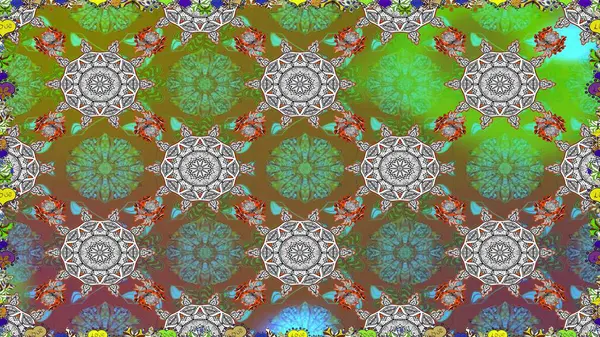 Çiçekli karalama şeklinde Raster çiçek deseni. Yeşil renkli çiçekler. Nazik, sevimli çiçek arkaplanı..