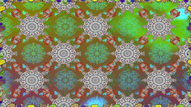 Çiçekli karalama şeklinde Raster çiçek deseni. Yeşil renkli çiçekler. Nazik, sevimli çiçek arkaplanı..