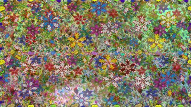 Kusursuz. Raster illüstrasyonu. Yeşil renkli çiçekler. Şirin çiçek elementleri..