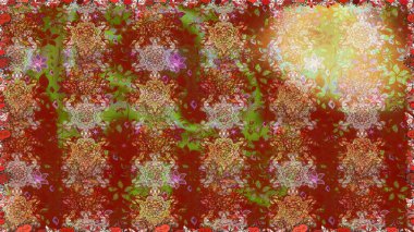 Tekstil için figür. Davetiye ve kartpostal tasarımı için dekoratif çiçek unsurları. Poster ya da kapak için arka plan. Yapraklı kusursuz desen. Sevimli zarif çiçekler Raster illüstrasyonu.