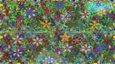 Arkaplan dokusu, duvar kağıdı, yeşil renkli çiçek teması. Soyut etnik raster kusursuz desen. Kabile sanatı boho baskısı, klasik çiçek arkaplanı.