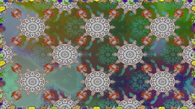 Elle çizilmiş. Doodle çiçekler ve dalları, otlar ve çiçekler. Güzel kumaş deseni. Raster illüstrasyon.