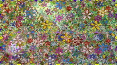 Sanat, çiçeklere ilham verir ve arka plan bırakır. Yeşil el çizimi desen. Karalama çiçekleri kusursuz desen. Raster deseni.