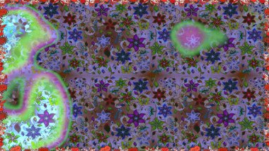 Parlak renkli çiçekleri ve mor renkli yaprakları olan kusursuz çiçek desenleri. Modern çiçek arkaplanı. Halk tarzı. Moda baskıları için zarif bir şablon.