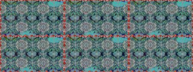 Yapraklı çiçekler ve mavi renkli papatya çiçekleri. Kusursuz bir arka plan modeli. Raster - stok.