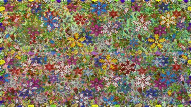 Güzel kumaş deseni. Renkli Yaz Temalı Kusursuz Arkaplan. Düz Çiçek Elementleri Tasarımı. Raster illüstrasyonunda trendsiz çiçek deseni.