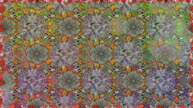 Renkli Bahar Temalı Kusursuz Arkaplan. Düz Çiçek Elementleri Tasarımı. Çocuk stili. Çiçekli pürüzsüz raster arka plan.