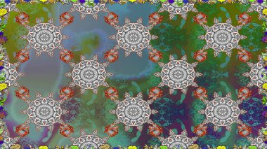 Zentangle soyut çiçekleri. Güzel kumaş deseni. Raster illüstrasyonu. Renkli Bahar Temalı Kusursuz Arkaplan. Karalama çiçeği. Düz Çiçek Elementleri Tasarımı.