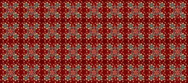 Kusursuz ortaçağ çiçek deseni. Dekoratif simetri arabesk. Doğum günü kartı, davetiye ya da afiş için iyidir. Raster illüstrasyonu. Kırmızı, kahverengi ve bej renklerde altın.