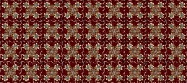 Kahverengi, kırmızı ve bej renklerde altın desenli altın elementler. Arkaplan, kumaş, altın duvar kağıdı. Düz elle çizilmiş klasik koleksiyon. Raster altın pürüzsüz desen.