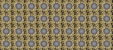 Süslü dekorasyon. Gri, bej ve kahverengi renklerde, altın rengi soyut desenli çiçek deseni. Raster illüstrasyonu.