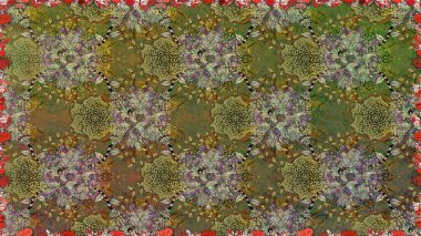 Kahverengi renkte yaz çiçekleri. Çiçekli karalama şeklinde Raster çiçek deseni. Raster illüstrasyonu.