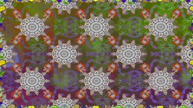 Düz Çiçek Elementleri Tasarımı. Renkli Bahar Temalı Kusursuz Arkaplan. Çiçeksel fantezi tasarımı. Parlak bir arka planda..