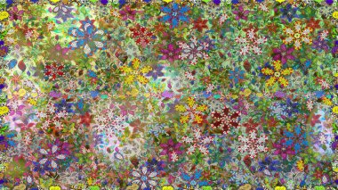 Çiçekler, dallar, bitkiler ve çiçekler. Güzel kumaş deseni. El çizimi. Raster illüstrasyonu.